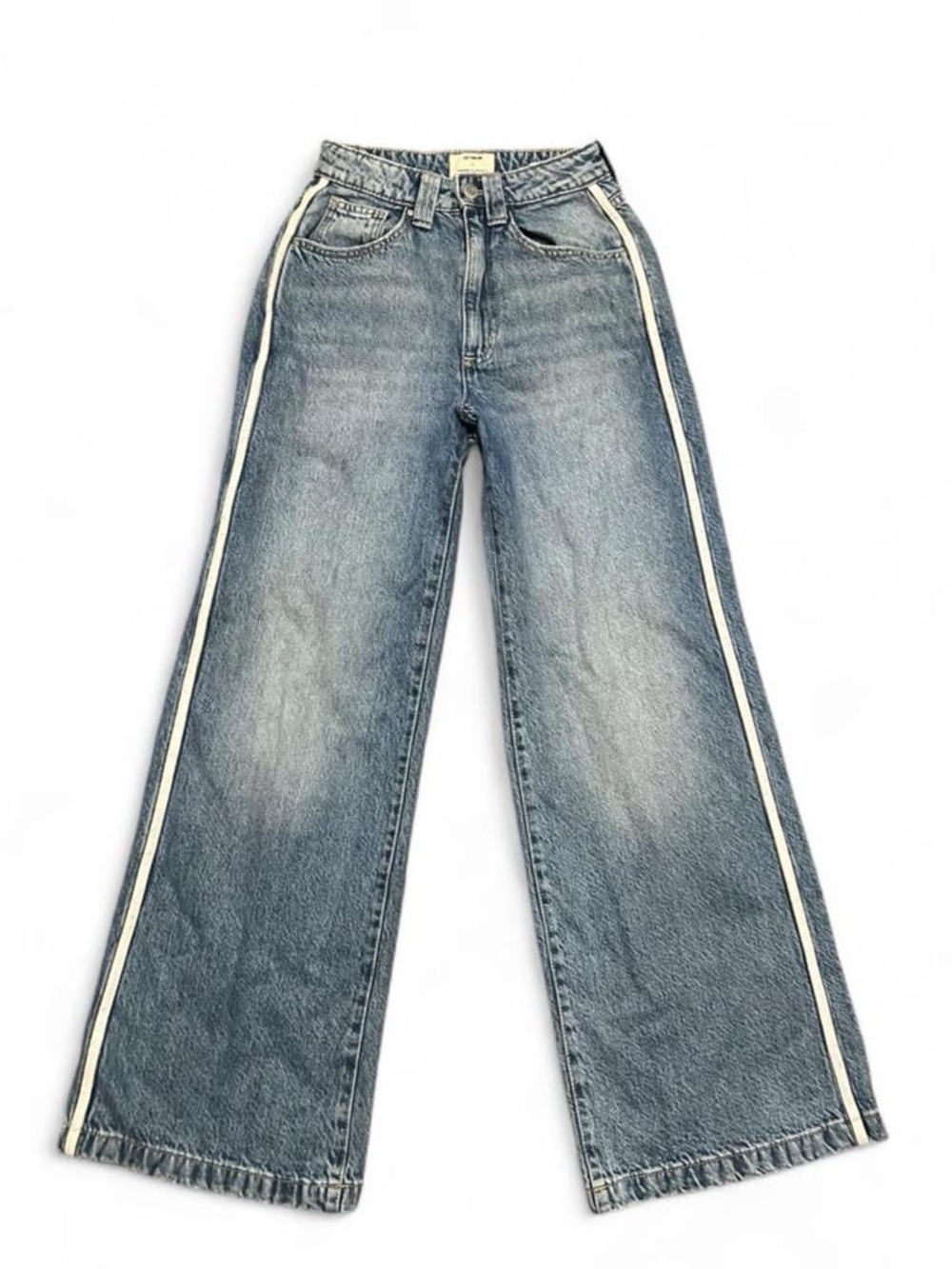 Cotton On Faded Blue Wide-Leg Jeans with Cream Side Stripes